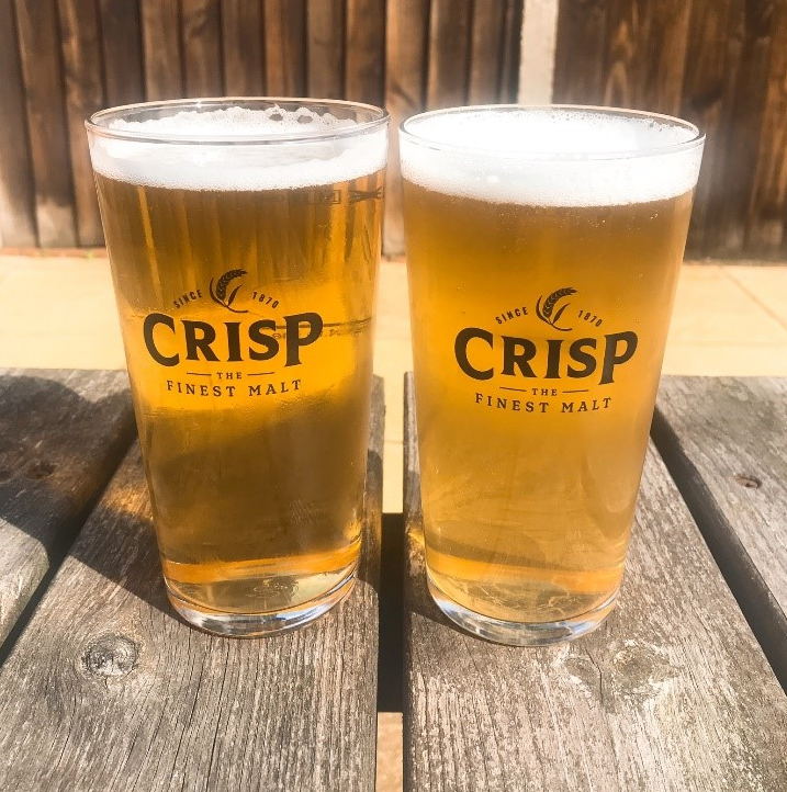 Beer made from Haná Malt in Crisp Malt beer glasses