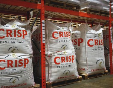 Crisp Brewing Malt in bags situated in the warehouse