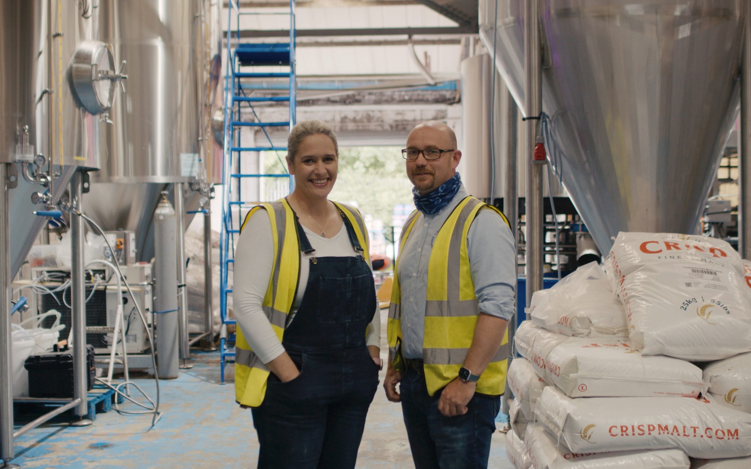 Inside Loch Lomond Brewery with Crisp Malt brewing malt sacks