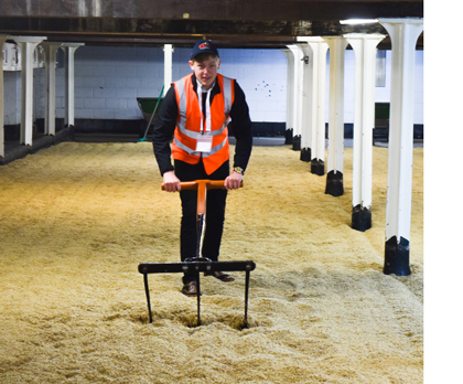 The malting barley is raked by hand on the No 19 floor at Great Ryburgh