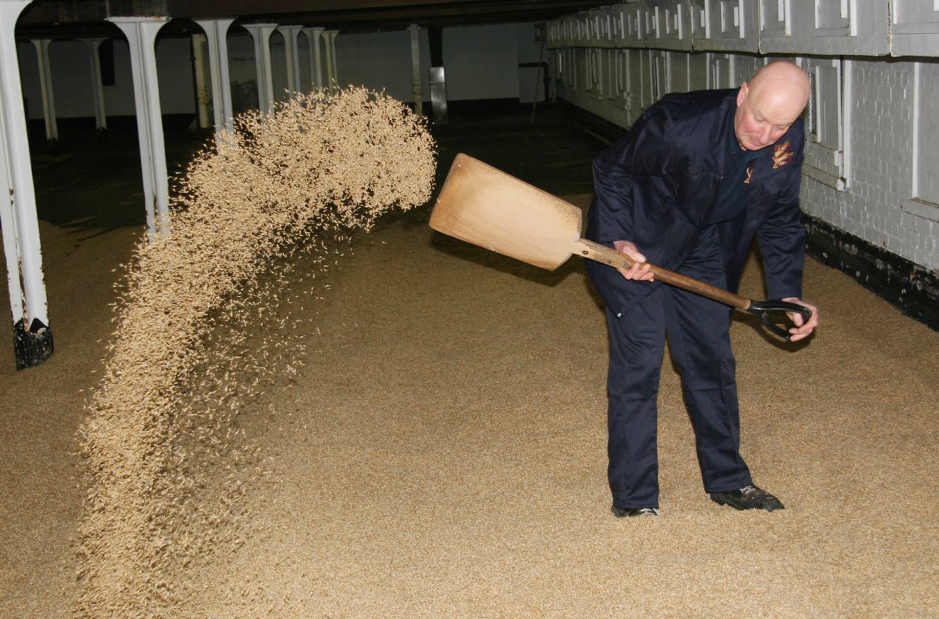 Neville working on the floor maltings