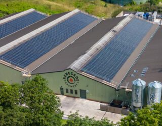 Roof of Renegade brewery with solar panels to help them reach net zero.