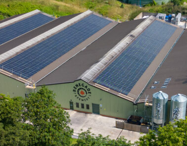 Roof of Renegade brewery with solar panels to help them reach net zero.