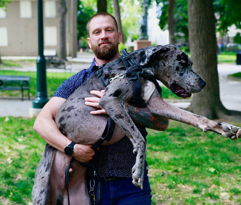 Josh holding his great dane