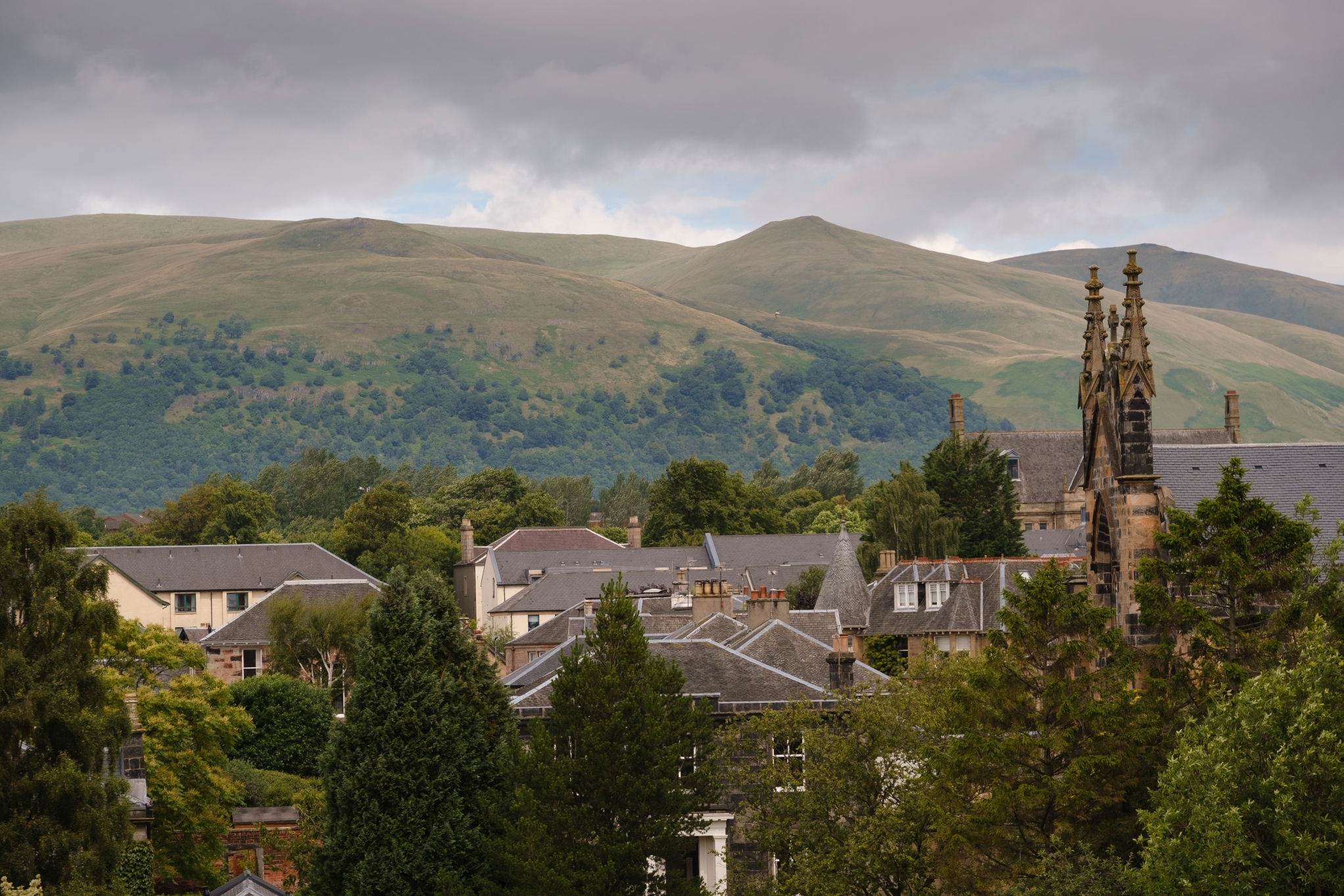 View from the Alloa, Scotland Crisp Maltings across the town and maltings