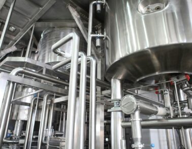 Mash conversion vessels at a craft brewery