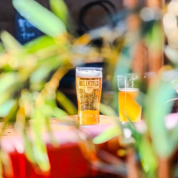 gluten free beer stands on a table