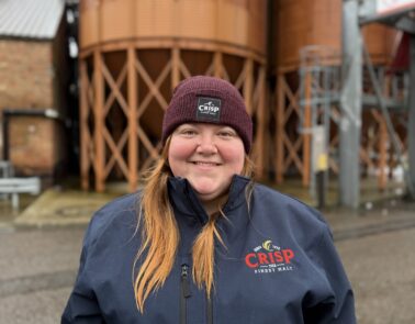 Steph Brindley, Technical Sales Manager at Crisp Malt at our Great. Ryburgh maltings in Norfolk, UK.